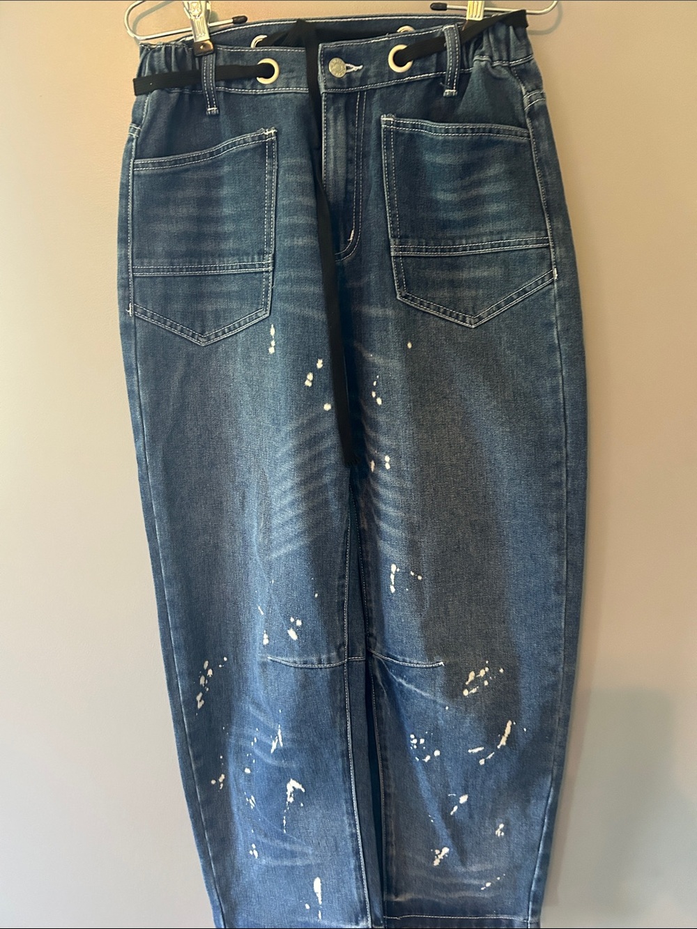 Women’s Dark Blue Paint-Splatter Jeans - Picture 1 of 4